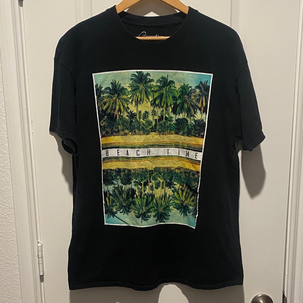 Black Graphic Beach Time T-Shirt